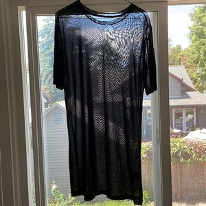 Sheer long shirt dress coverup with short sleeves